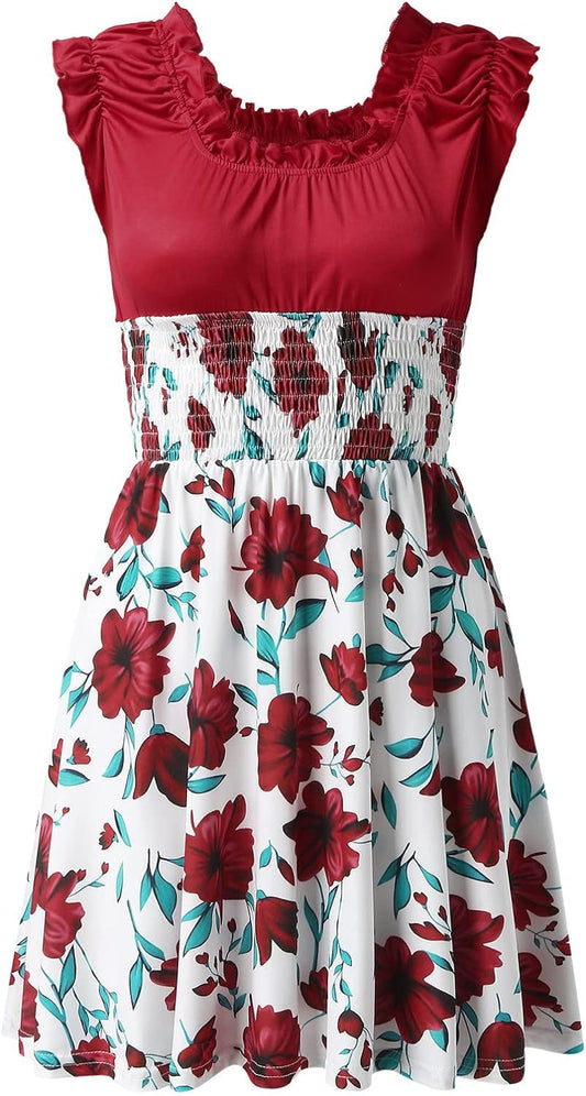 Mini robe à imprimé floral , Col rond