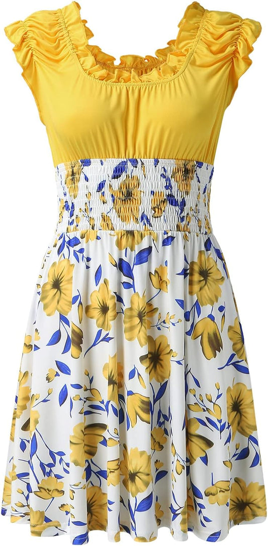 Mini robe à imprimé floral , Col rond